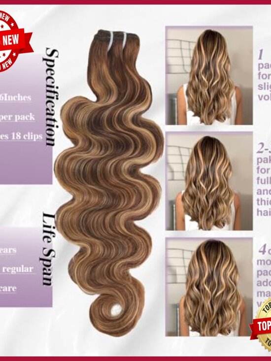 26 Inch Clip In Human Hair Extensions Body Wave 8 Piece Set